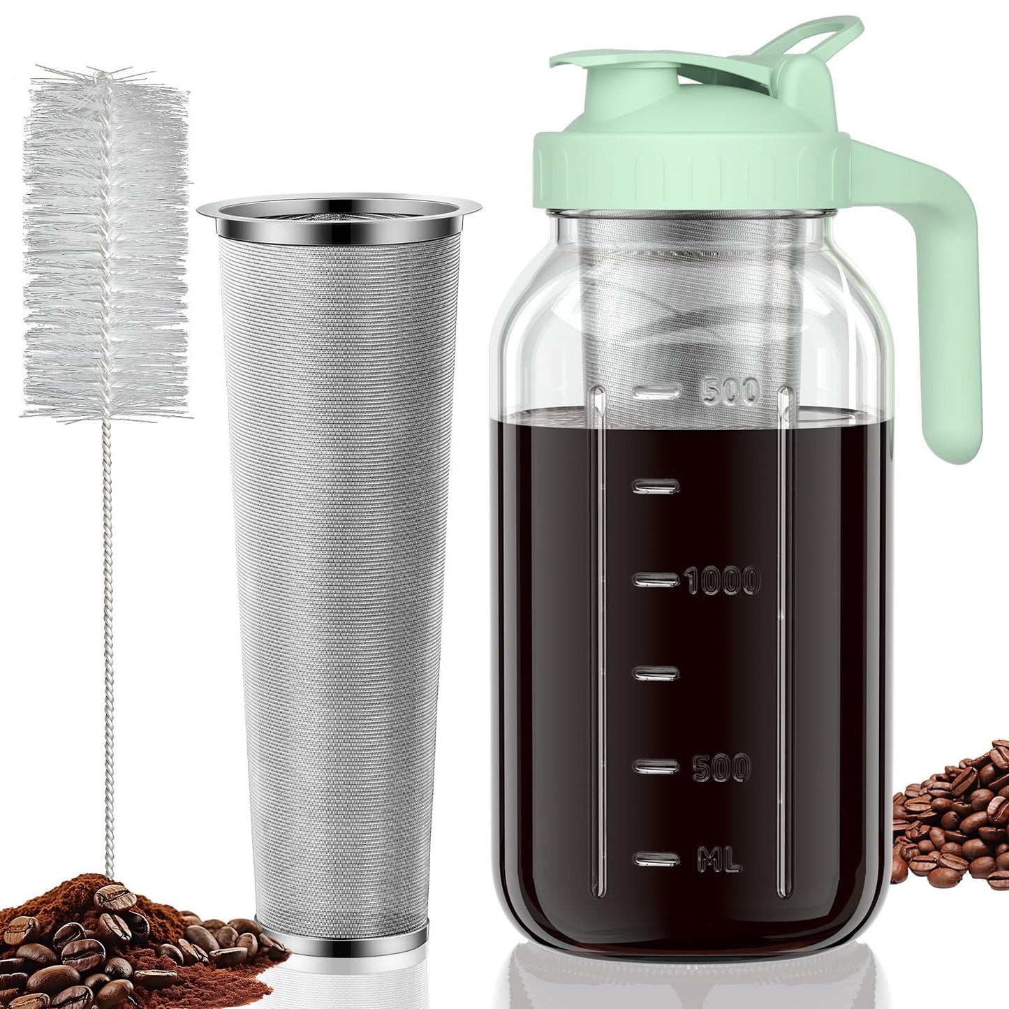 JunVpic Cold Brew Coffee Maker, 64 oz Glass Mason Jar Pitcher