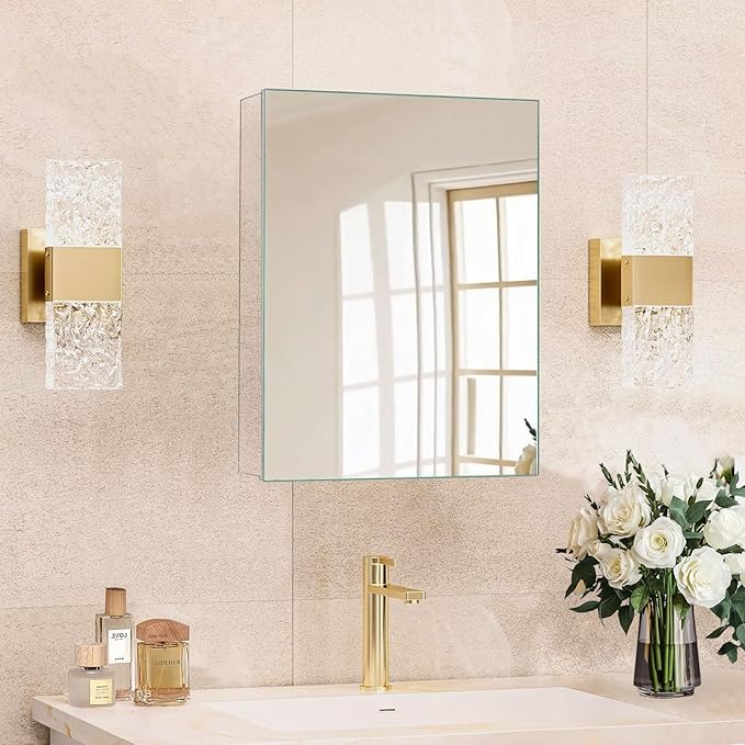 14 x 18 in Medicine Cabinet Mirror,Bathroom Mirror Cabinet with Adjustable Shelves, Aluminum Silver Medicine Cabinets for Bathroom,Vanity Decor,Wall Mounted or Recessed