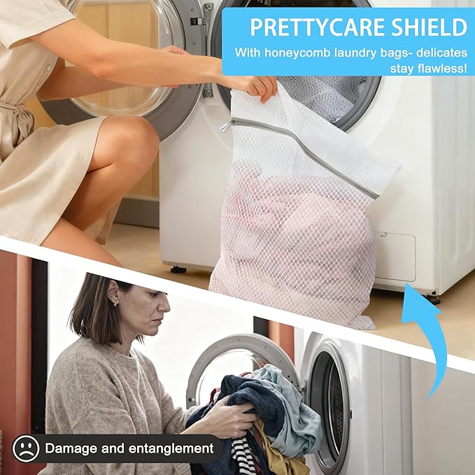 PrettyCare 3 Medium (12 x 16 in) Mesh Laundry Bags for Delicates, Durable Honeycomb Wash Bags with Premium Zippers - Laundry Essentials Mesh Bags for Lingerie, Bras, Socks, Sweater, Travel & Organize