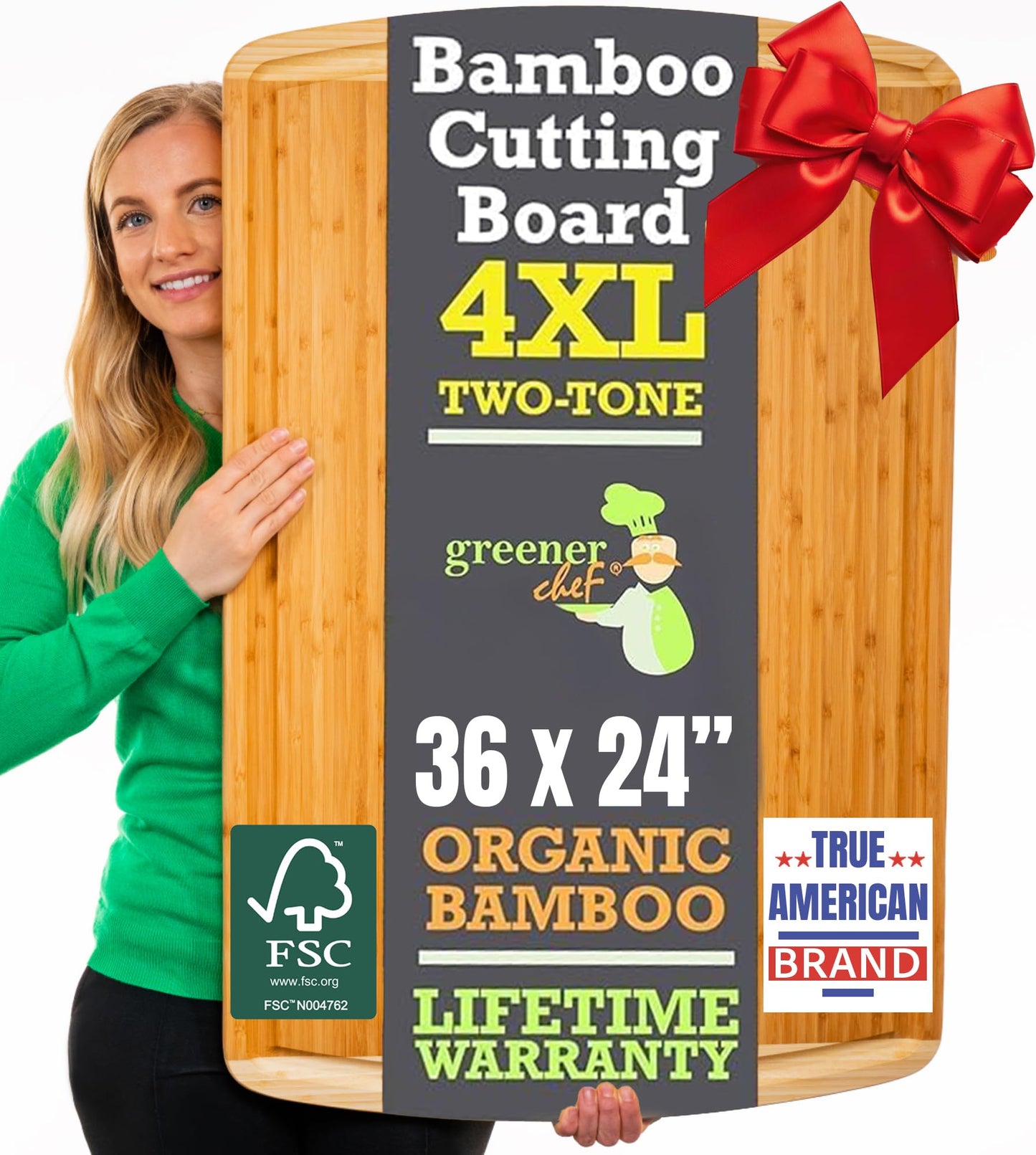 ENORMOUS 30 x 20 Organic Extra Large Cutting Board with Lifetime Replacements – Wood Bamboo Chopping Board - Wooden Butcher Block Cutting Board for Carving Turkey, Grilling Brisket and BBQ
