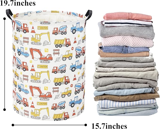 HIYAGON Kids Laundry Basket Baby Hamper for Nursery Boy Kids Hamper Cute Kids Toys Storage Bin Organizer Engineering Vehicle Room Decor for Home(Engineering Vehicle)