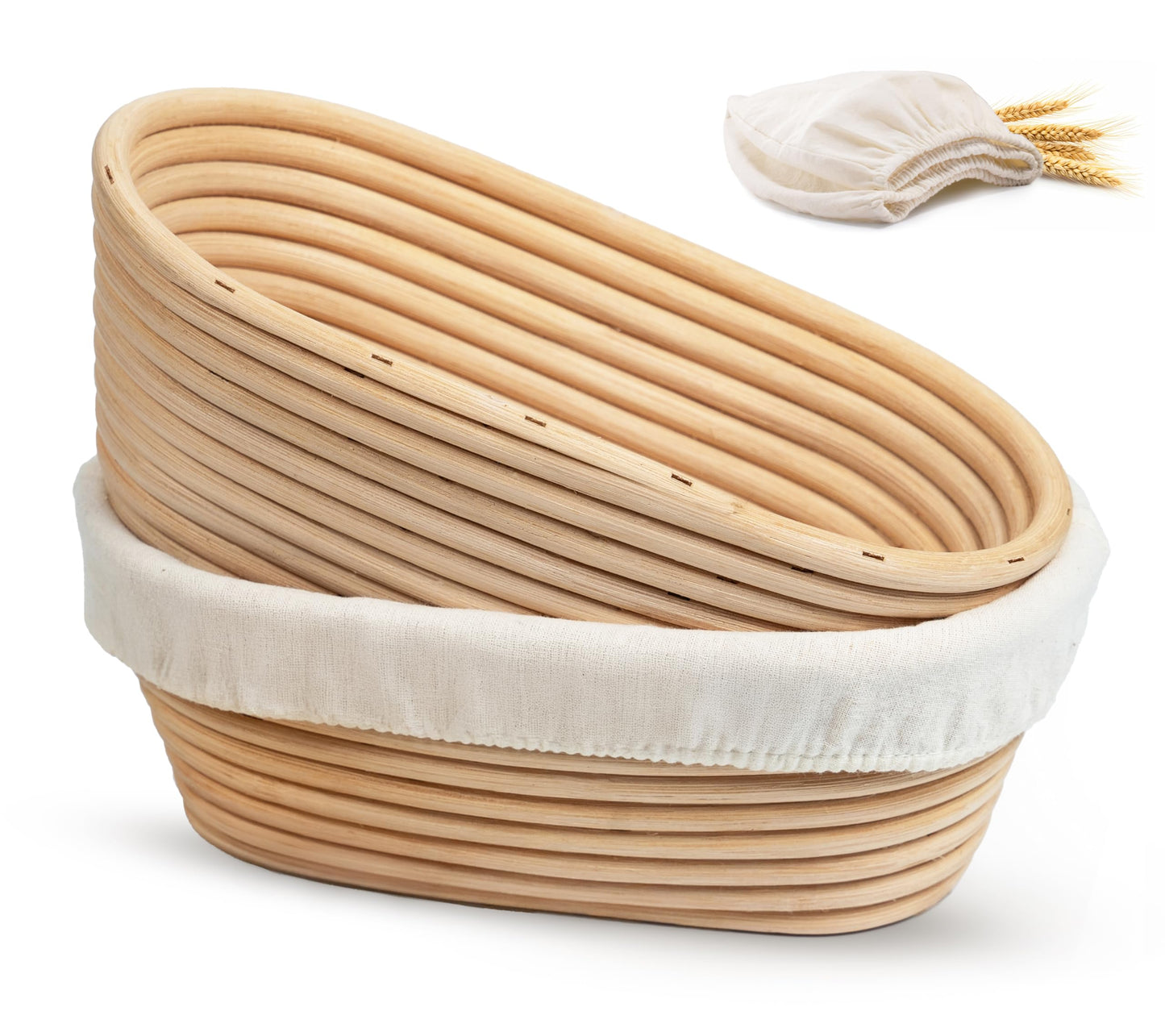 Kook Banneton Bread Proofing Set, Artisan Sourdough Bread Making Kit with Round & Oval Rattan Baskets, Liners, Dough Scrapers, Scoring Lame + Blades, Brush & Dough Cover (Set of 2)