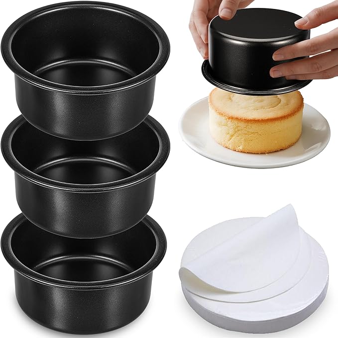 8 Inch Cake Pan, 3PCS Nonstick Baking Pans Set with 100PCS Parchment Paper