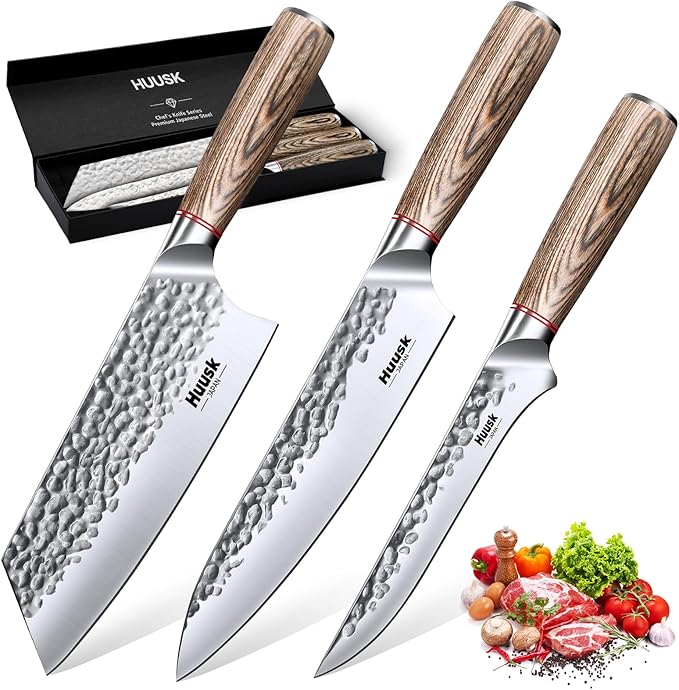 Huusk Kitchen Knife Set of 3 - Japanese Nakiri Vegetable Knife