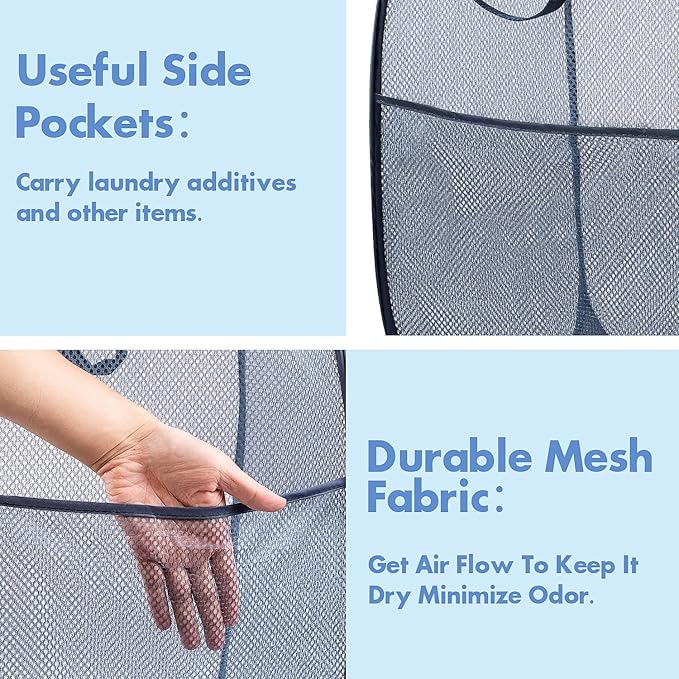 DUCOO Pop Up Hamper, 1 PCS Mesh Pop Up Laundry Hamper, Foldable Mesh Laundry Basket with Space-Saving Design for Home, Dorm, Travel & Storage - Blue
