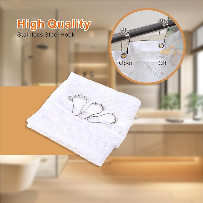 Shower Organizer, Mesh Shower Caddy Quick Drying Hanging, 7 Pockets With 6 Hooks, Hanging Portable, Can Store Soap, Loofah Shampoo and Cruise Ship Essentials, 17 Inch by 26 Inch, White, 2 Pack