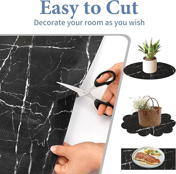 Drawer and Shelf Liner for Kitchen Cabinet: 23 in X 20 Ft Non Slip Waterproof Shelf Paper Non Adhesive Refrigerator Liners Black Marble Easy Liners for Bathroom with Knife Tape Measure