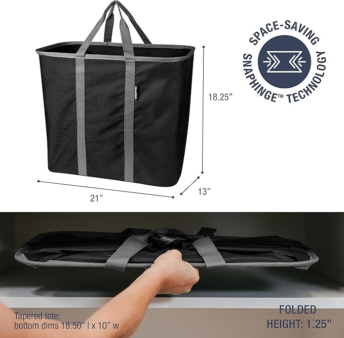 CleverMade Collapsible Laundry Caddy – Foldable Laundry Hamper & Tote, XXL 64L Pop-Up Laundry Basket with Handles, Space-Saving Laundry Organizer for Home, Dorm, Closet & Travel, 2 Pack - Black Gray