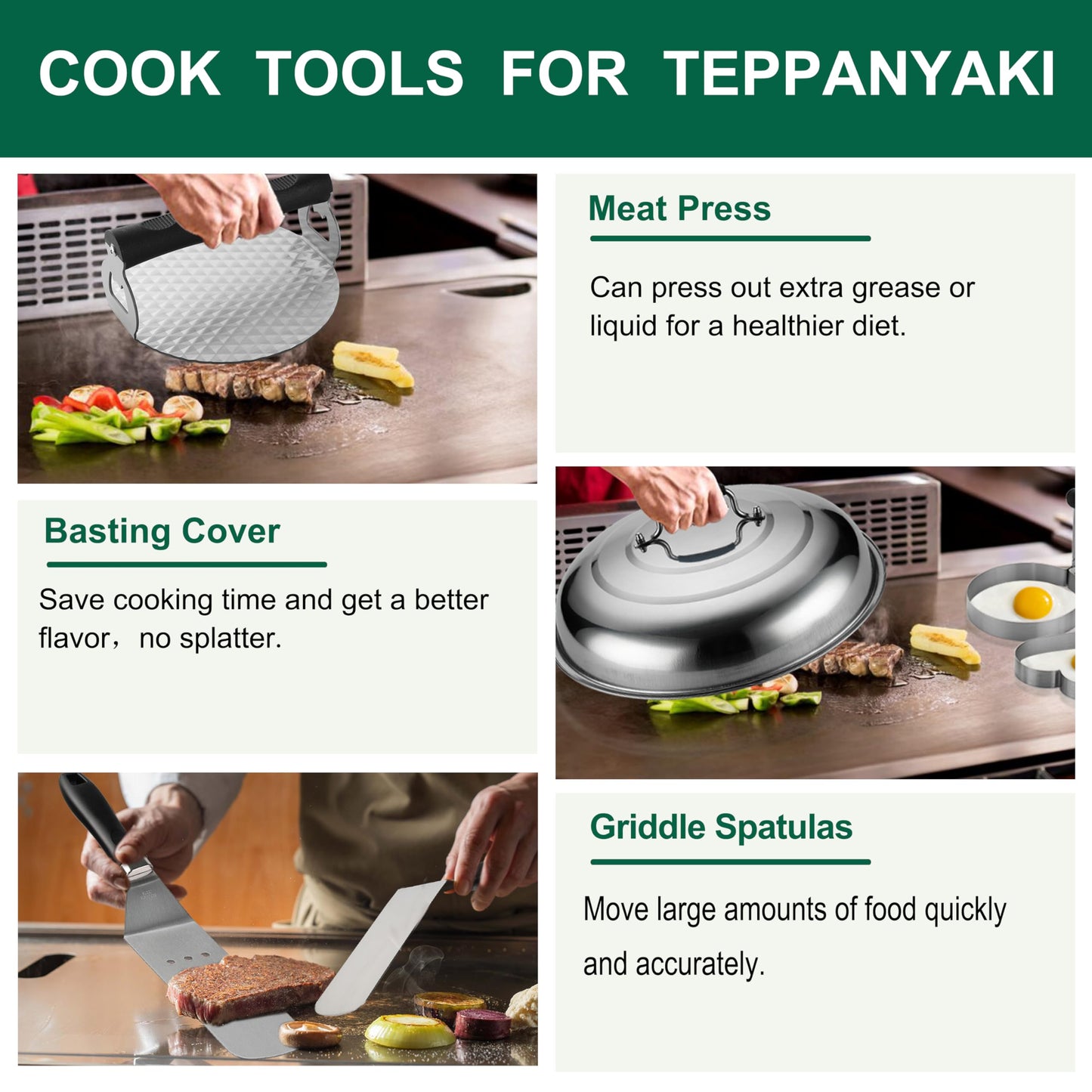 Grilljoy 46PC Griddle Tool Set – Stainless Steel Spatula Kit