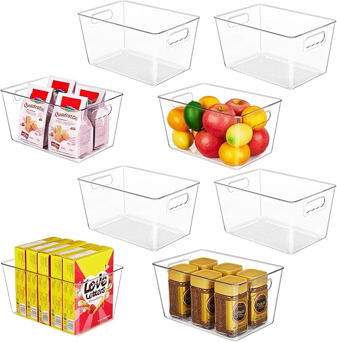 YIHONG 6 Pack Clear Storage Bins, Pantry Organizer Bins with Handle, Large