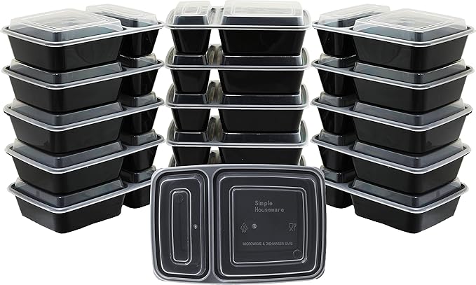 Simple Houseware 32 Pack 28-oz 2-Compartment Meal Prep Container, BPA-Free