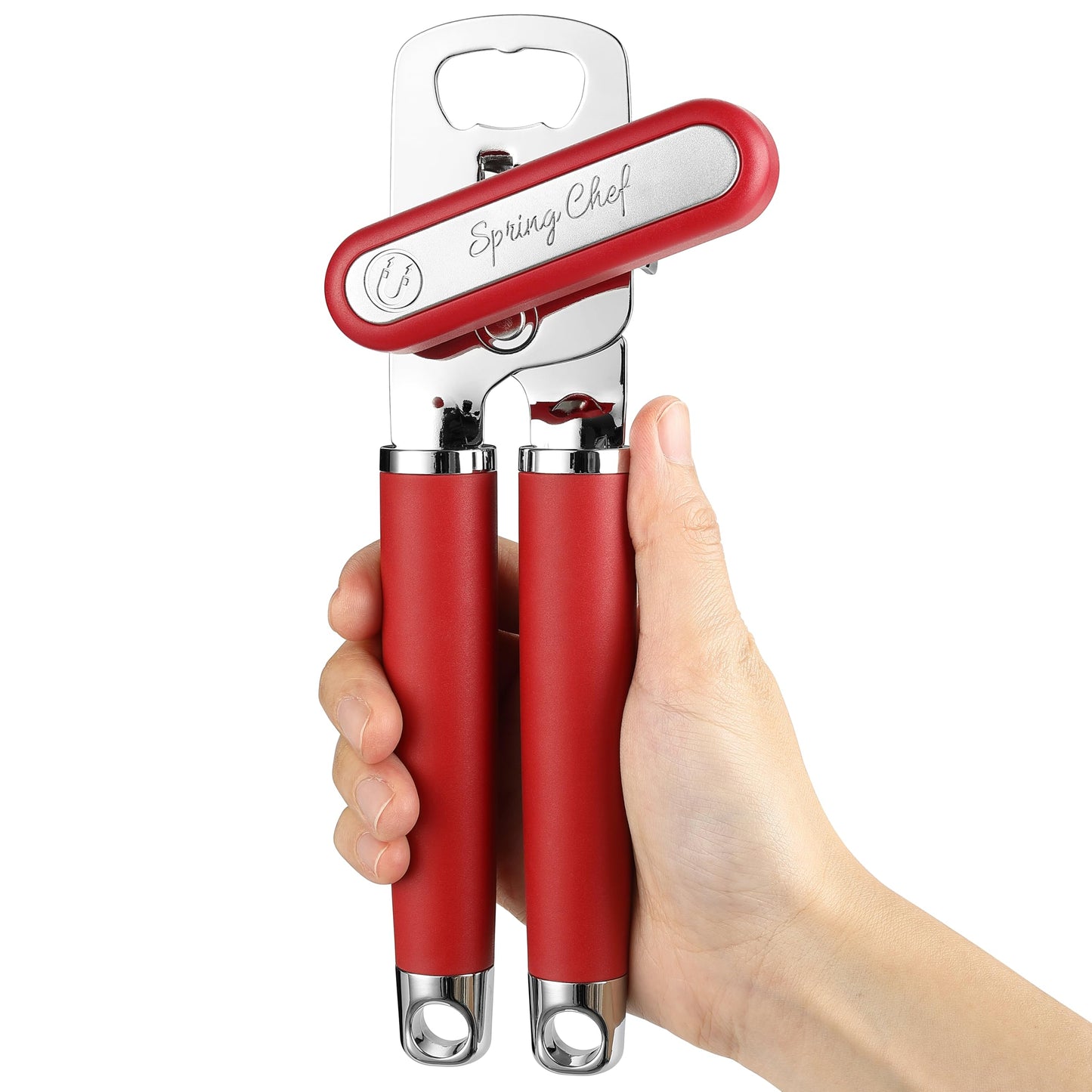 Spring Chef Stainless Steel Manual Can Opener w/Soft Grip Handle, Aqua Sky