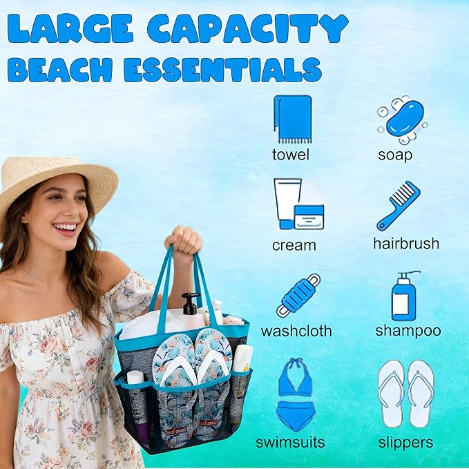 Attmu Mesh Shower Caddy Portable, Quick Dry Hanging Shower Tote Bag for College Dorm Room Essentials, Large Capacity Shower Caddy Dorm for Bathroom Gym Swimming