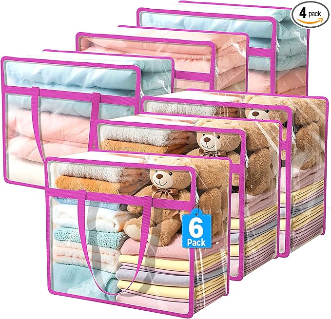 Budding Joy Clear Zippered Storage Bags for Clothes,40L Closet Organizers and Storage Containers Vinyl Moving Bag for Bedding, Linen, Blankets, Comforters, Clothing & Toys