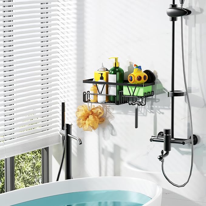 ZUNTO Suction Cup Shower Caddy for Bathroom - No Drill Wall Mount Shower Organizer - Rustproof Heavy Duty Storage Rack with Soap Holder and Hooks, Reusable and Removable