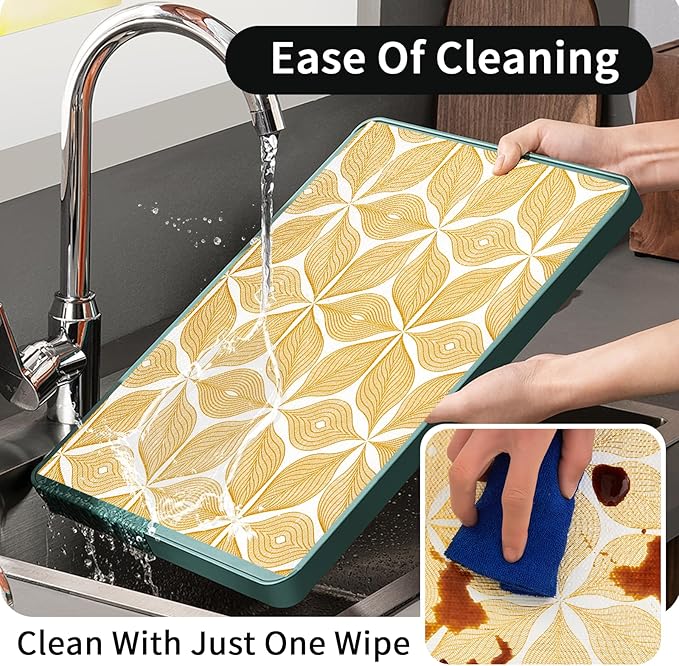 Shelf Liners for Kitchen Cabinets 17in x 30FT, Non Adhesive Cabinet Liner Strong Non-Slip Golden Leaf Drawer Liner, Easy to Clean for Shelf, Cabinet with Knife and Tape Measure