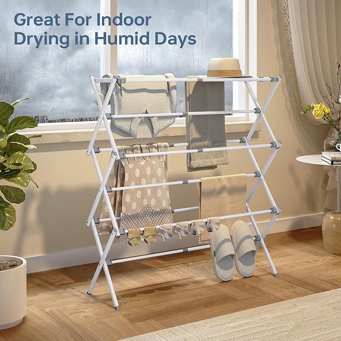 APEXCHASER Drying Rack Clothing - 3 Tier Metal Clothes Drying Rack Collapsible, Laundry Drying Rack Expandable, Small Clothe Airer for Baby Clothes Towel Bib Sock Indoor Outdoor Use(White)