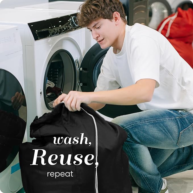 Nylon XL Laundry Bag - Locking Drawstring Closure, Machine Washable, These Large Bags Will Fit a Laundry Basket and Strong Enough to Carry up to Two Loads of Clothes (Black | 22" x 32")