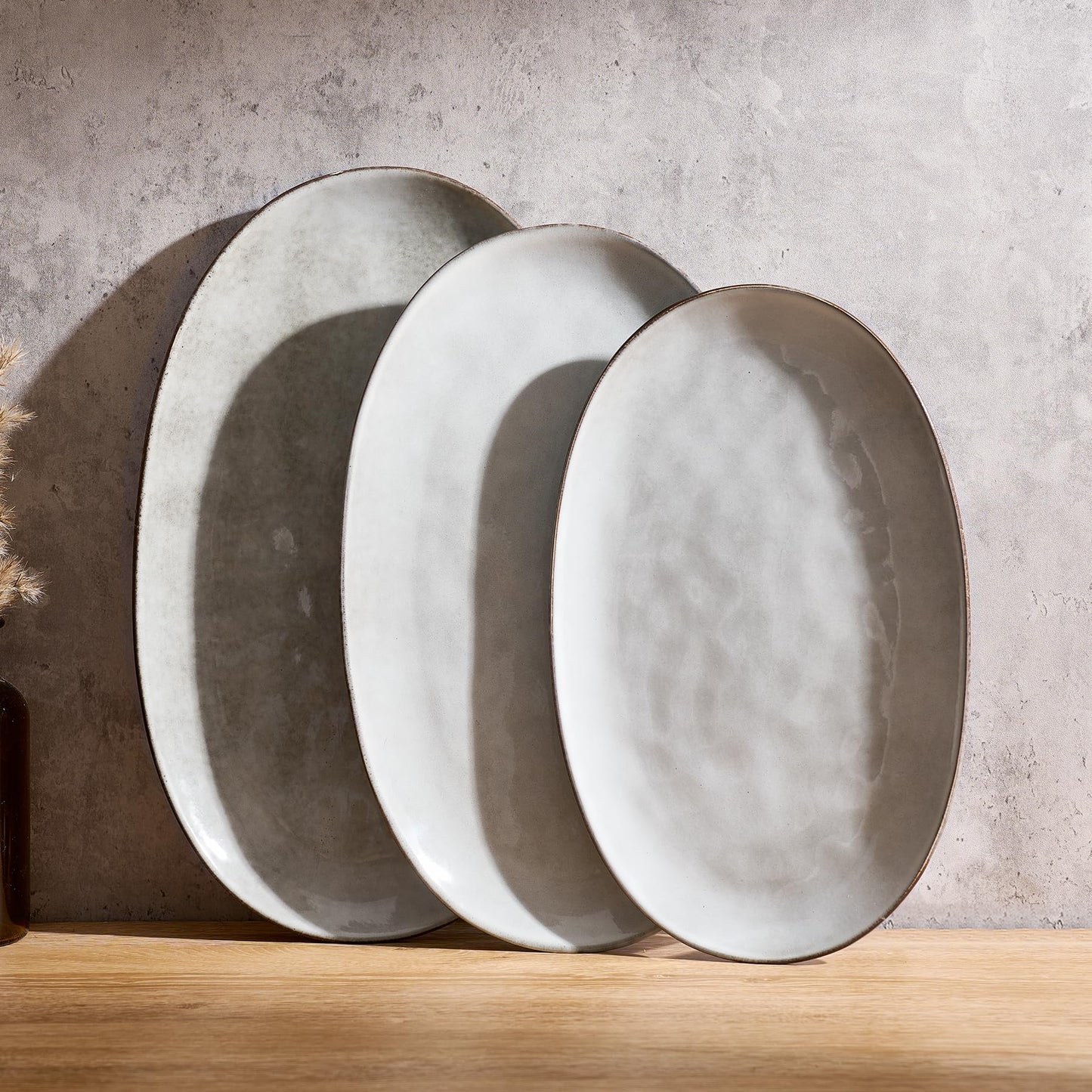 famiware Serving Platters Set of 3 Sizes - Oval, Matte White