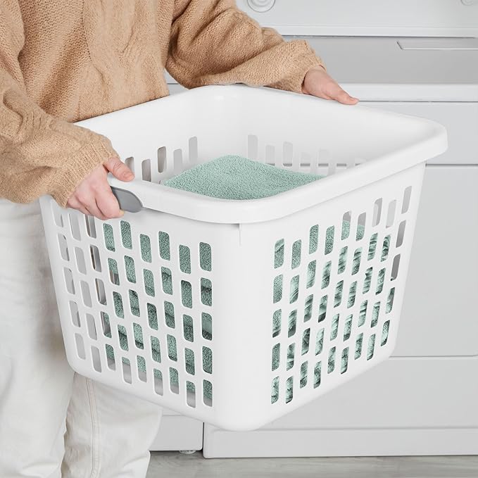 Sterilite Laundry Basket, Plastic Clothes Hamper, Large Square Bin with Comfort Grip Handles and Reinforced Rim, 1.5 Bushel Capacity, White, 18 Pack