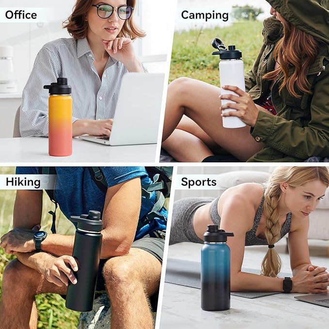 24 oz Insulated Water Bottle with Handle, 304 Stainless Steel Water Bottles with Wide Mouth, Double Wall Vacuum Sports Water Bottle, BPA Free, Keep Cold and Hot, Black | with Handle, Water Bottles, Wide Mouth, Double Wall Vacuum, Sports Water Bottle, B...