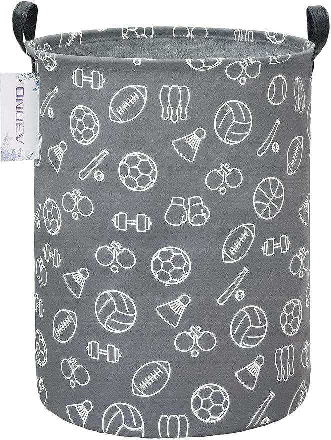 Round Waterproof Laundry Basket、Foldable Storage Basket、Laundry Hampers with Handle、Gift Basket,Suitable for Children's Room and Toy Storage (Grey Sports Ball)