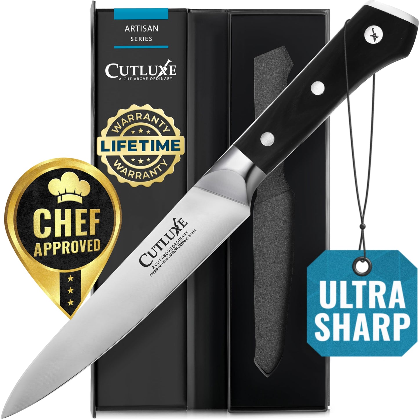 Cutluxe Serrated Tomato Knife – 5" Kitchen Utility Knife for Vegetables, Fruit & Bread – Razor Sharp Forged High Carbon German Steel, Full Tang, Ergonomic Pakkawood Handle – Artisan Series