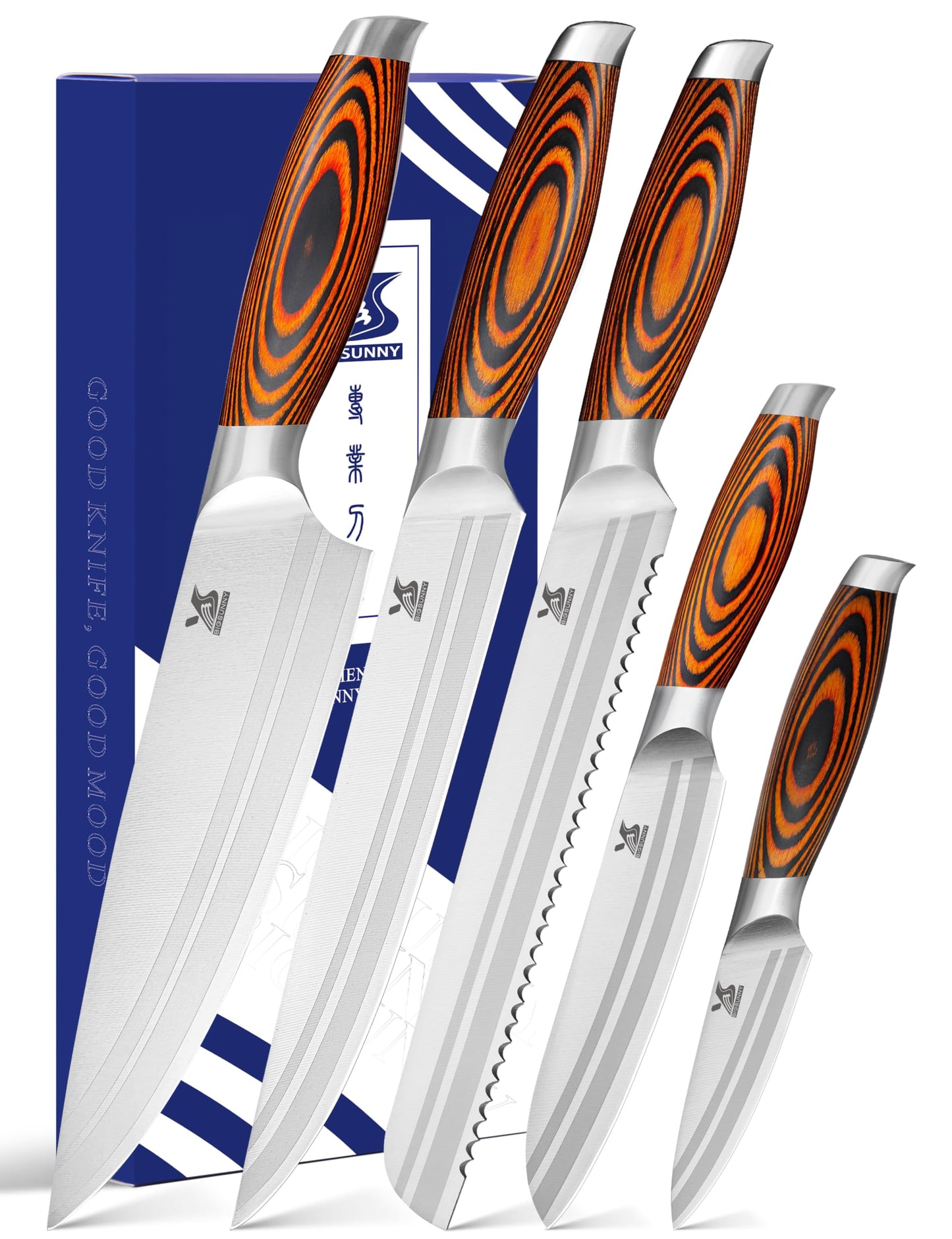 MSY BIGSUNNY 7-PCS Kitchen Knife Set, German Stainless Steel for Chef Knife Set with Pakkawood Handle, Perfect Cutlery Set Gift