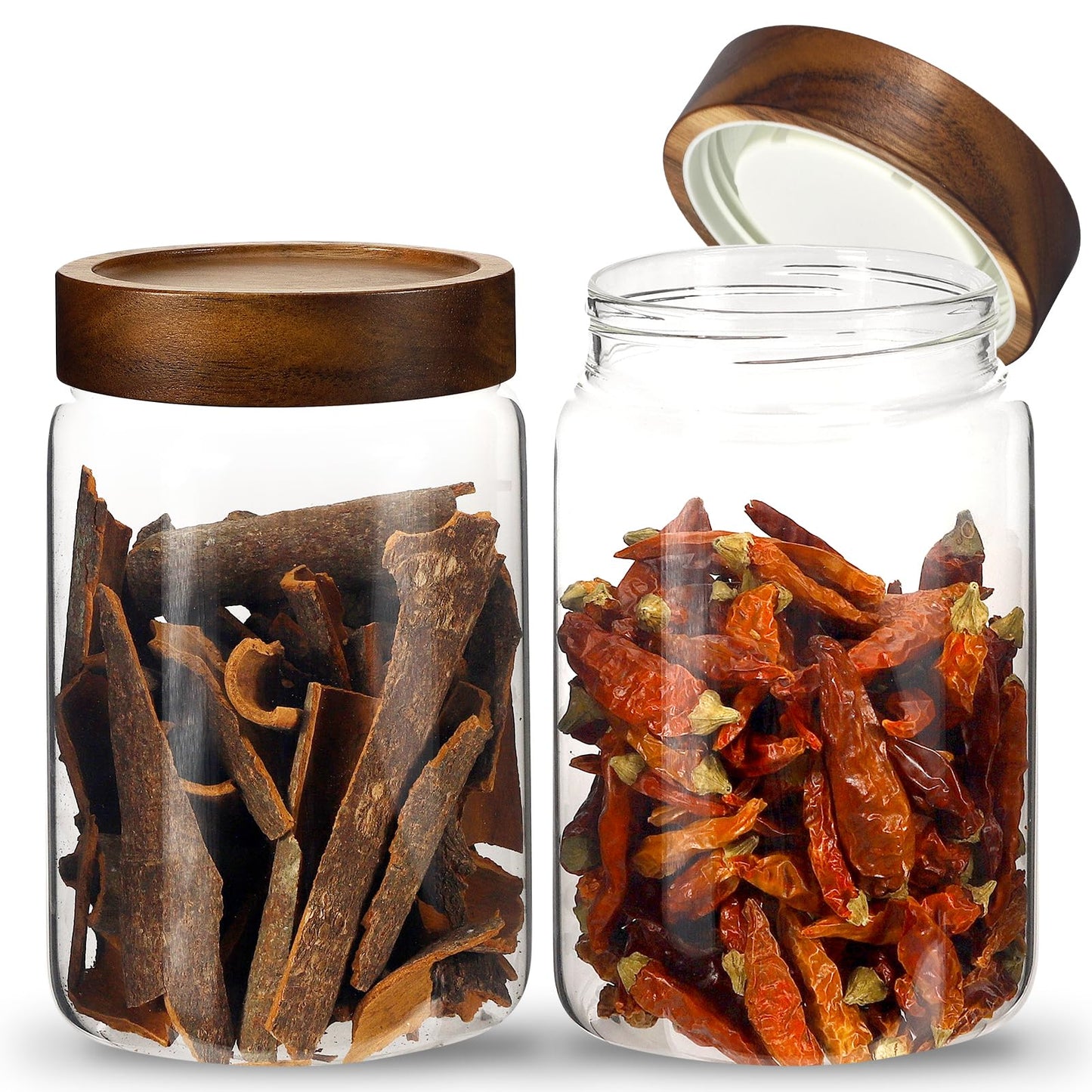 Patoper Airtight Glass Jars with Wooden Lid Glass Spice Jar Round Glass Storage Canister for Pantry Sugar Tea Coffee Bean Nuts Cookies Bath Salts (900ML*2PACK)