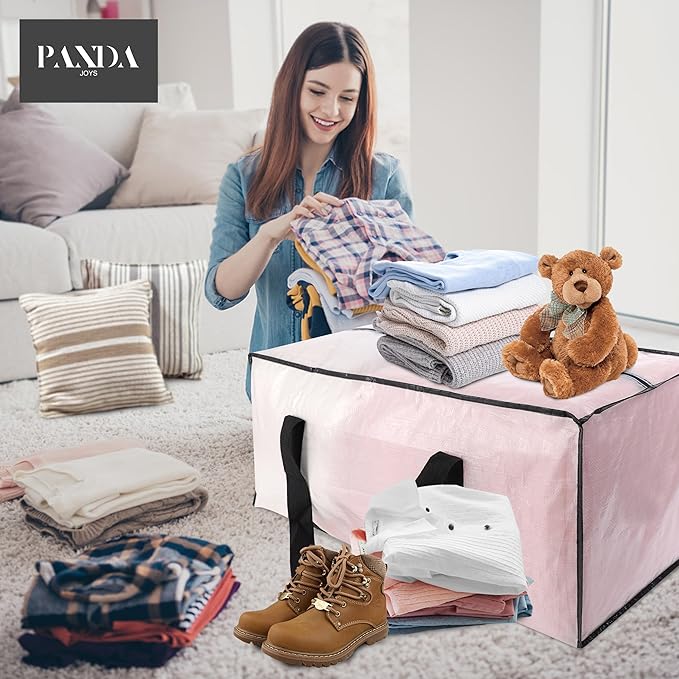 Extra Large Moving Bags with Zippers & Carrying Handles, Heavy-Duty Storage Tote for Space Saving Moving Storage, Fold Flat, Alternative to Box and Bin - 8 Pack, Semi-Transparent