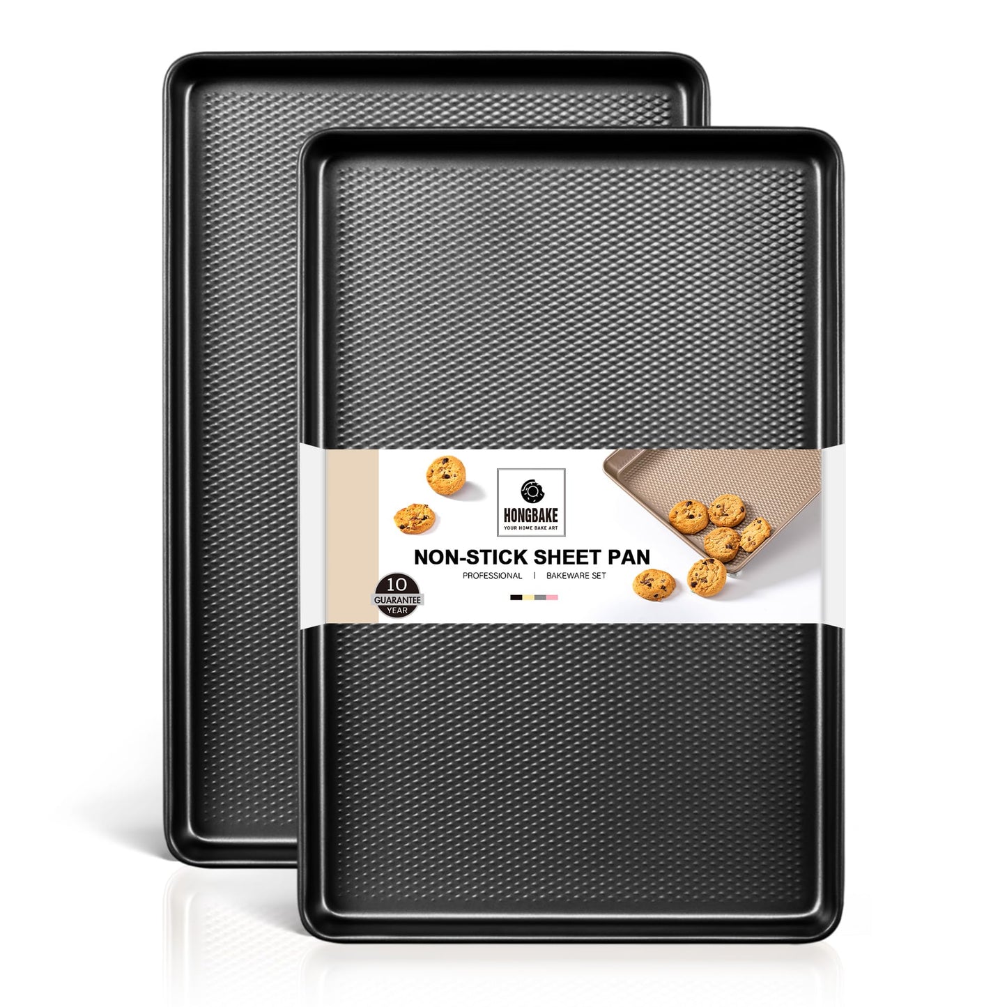 HONGBAKE Jelly Roll Pan 15x10, Cookie Sheets for Baking with Diamond Texture, Baking Sheets Non Stick, Non Toxic Oven Trays for Cooking, Heavy Duty 57% Thicker Carbon Steel, Dark Gray