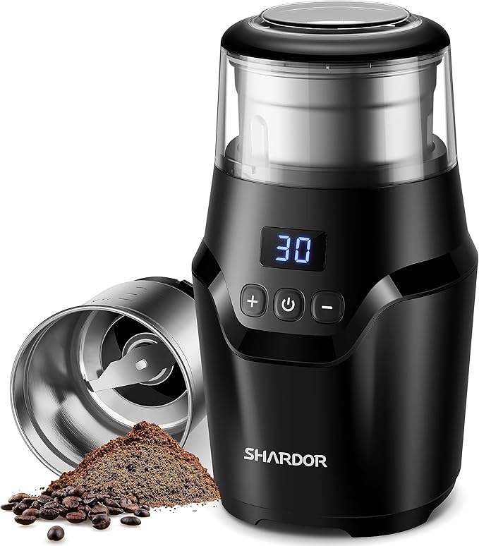 SHARDOR Electric Super Silent Blade Coffee Grinder, Timed Grind Control Rotary Knob, Adjustable Coarse to Fine for Coffee Beans, Spices & Herbs, with 1 Removable Stainless Steel Bowl, Cream