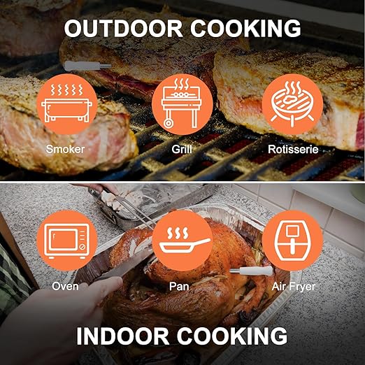 Wireless Smart Digital Bluetooth Meat Thermometer, Instant Temperature Reading, Suitable for Kitchen Cooking, Food Baking, BBQ, Smoker, Rotisserie, Gas Oven, Grill Thermometer for Outside Grilling