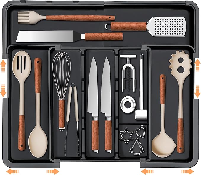Spaclear Large Utensil Drawer Organizer Expandable Silverware Organizer for Kitchen Drawer Adjustable Cooking Utensil Holder Cutlery Flatware Tray Spatula Tools Gadgets Storage Dividers Plastic Pink
