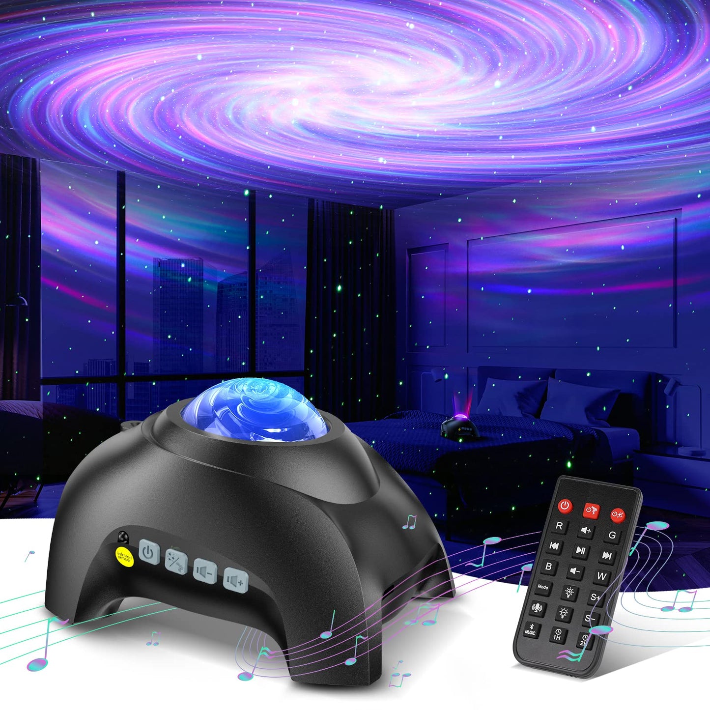 Northern Galaxy Light Aurora Projector with 33 Light Effects, Night Lights LED Star Projector for Bedroom Nebula Lamp, Remote Control, White Noises, Bluetooth Speaker for Parties White