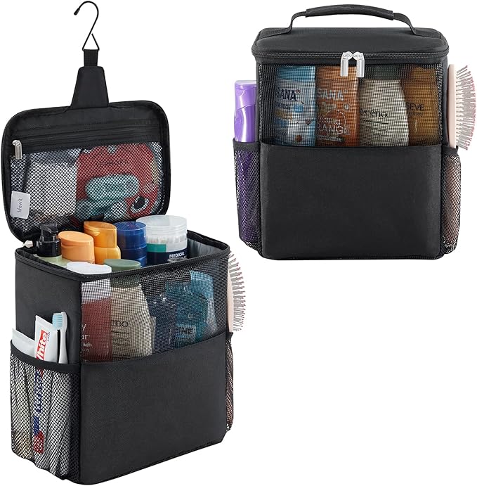 Lifewit Mesh Shower Caddy Bag Portable for College Dorm Room Essentials, Hanging Organizer Basket, Quick Dry Tote Bag for Camping, Bathroom, Beach, Travel, Large, Black