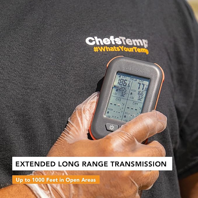 ChefsTemp Quad XPro Wireless Meat Thermometer, 1000FT Long-Range BBQ Alarm