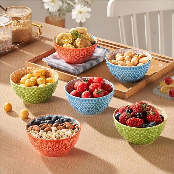 12 Oz Dessert Bowls Set of 6, 4.8" Small Porcelain Ice Cream Bowls Set
