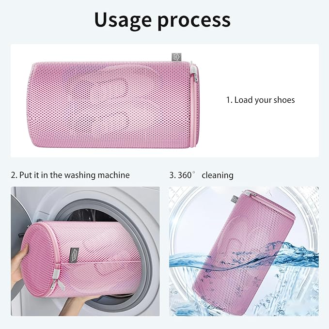 Kimmama Shoe Washing Machine Bag, Shoe Bag for Washing Machine, Mesh Laundry Bags for Sneakers, Footwear, Trainers, Slippers, Pink Sandwish Net, 8x15"