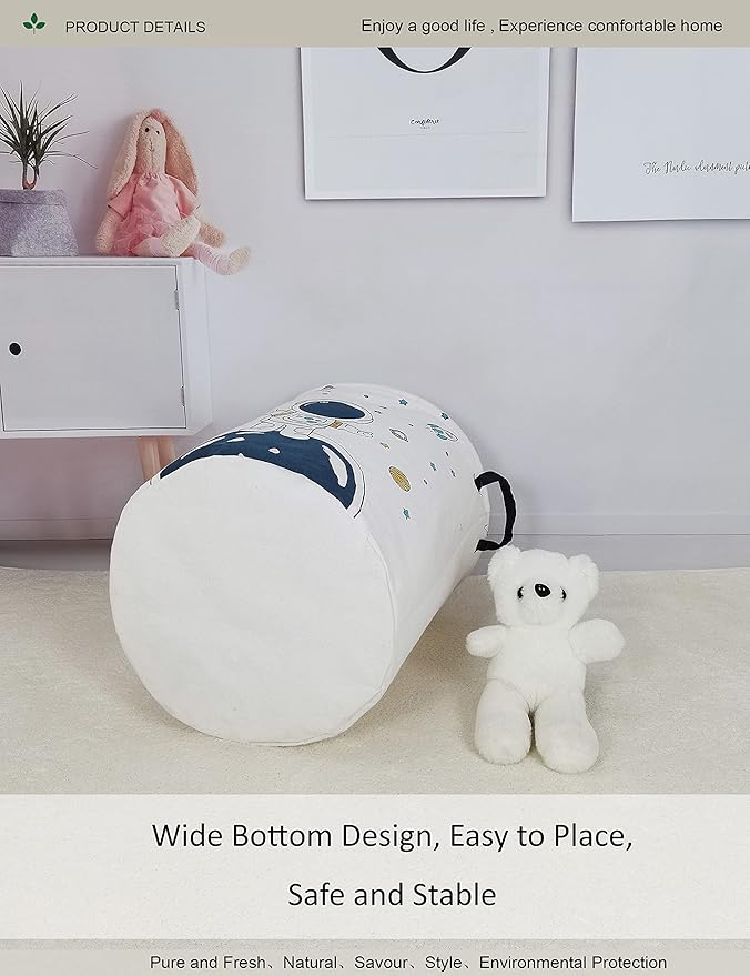 Round Fabric Storage Bin,Decorative Basket,Organizer Basket with Handles,for Clothes Storage,books and sundries (Star astronaut), 19.7inch(H) x 15.7inch(D)