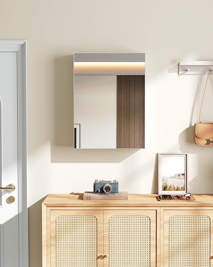 Wall-Mounted Bathroom Vanity with Mirror, Medicine Cabinet with Storage Function, Hanging Storage Cabinet, Adjustable Shelves, White