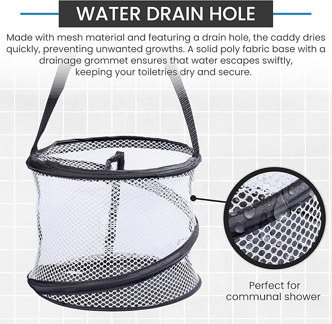 Handy Laundry Foldable Shower Caddy - Collapsible, Portable, Drainage Hole, Carry Handle, Large Compartments, Great Organizer for Camp, Travel, Gym, and Dorm (Black)
