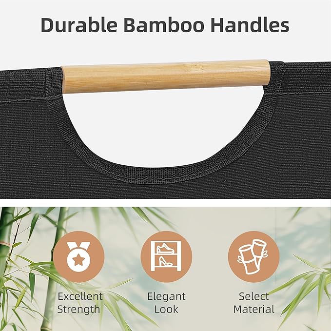 STORAGE MANIAC 2-Pack Large Laundry Hamper, 80L (21.1 Gal) Collapsible Laundry Basket with Bamboo Handles, Freestanding Waterproof Clothes Hamper for Bedroom, Dorm, Towels, Toys, Black+White
