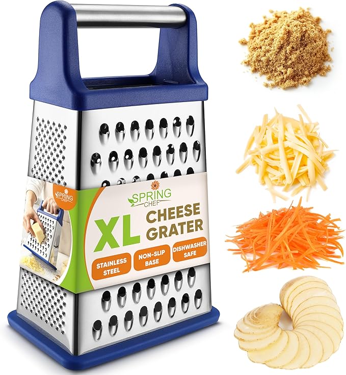 Spring Chef Stainless Steel XL Cheese Grater for Kitchen, Sapphire