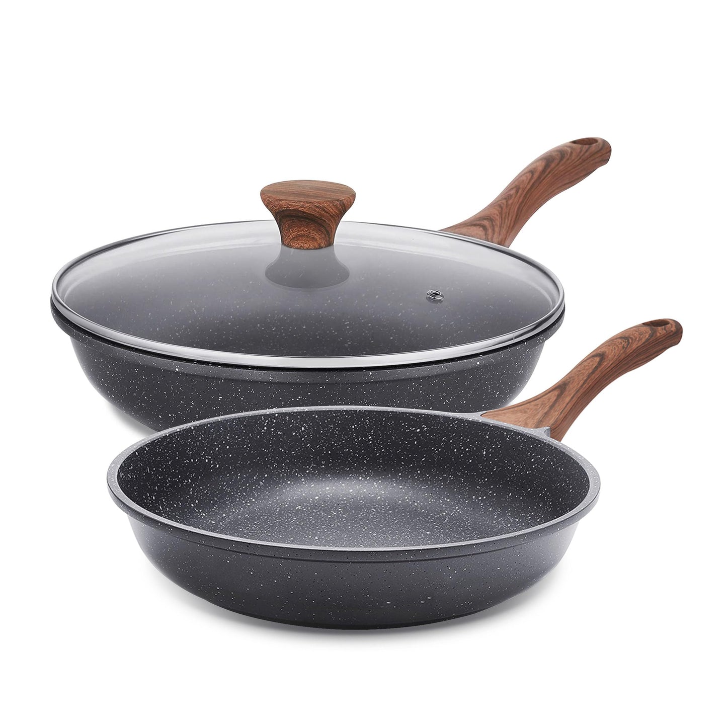 SENSARTE Ceramic Nonstick Frying Pan Skillets, White (8+11Inch with Lid)