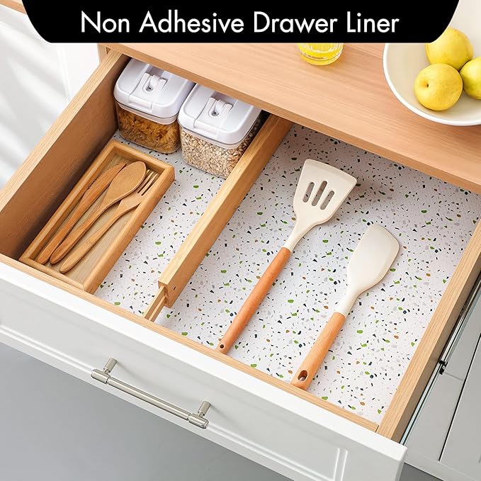 Cooyes Shelf Liner – Premium Non-Adhesive Cabinet and Drawer Liner for Kitchens – Waterproof Shelf Paper with Modern Pattern – Durable EVA Cabinet Mat – Easy to Cut