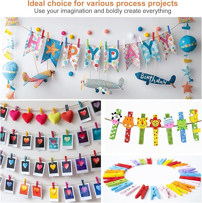WAENLIR Colored Clothes pins 12 Color 2.9inch 50PCS, Colorful ClothesPins Wooden Clips for Photos Pictures Decorative Crafts, Decoration clothespins Clothing Hanging clothespins