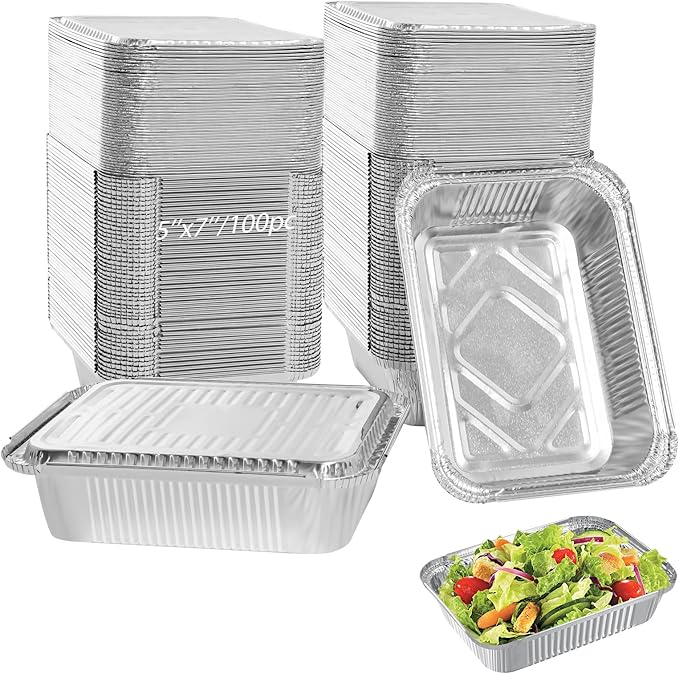 Notwoe ® Aluminum Foil Pans with Foil Lids - 50 Pack, 7"×5", 1.5 LB Capacity, Disposable Containers for Baking, Meal Prep, Freezer Storage & Takeout. (50)