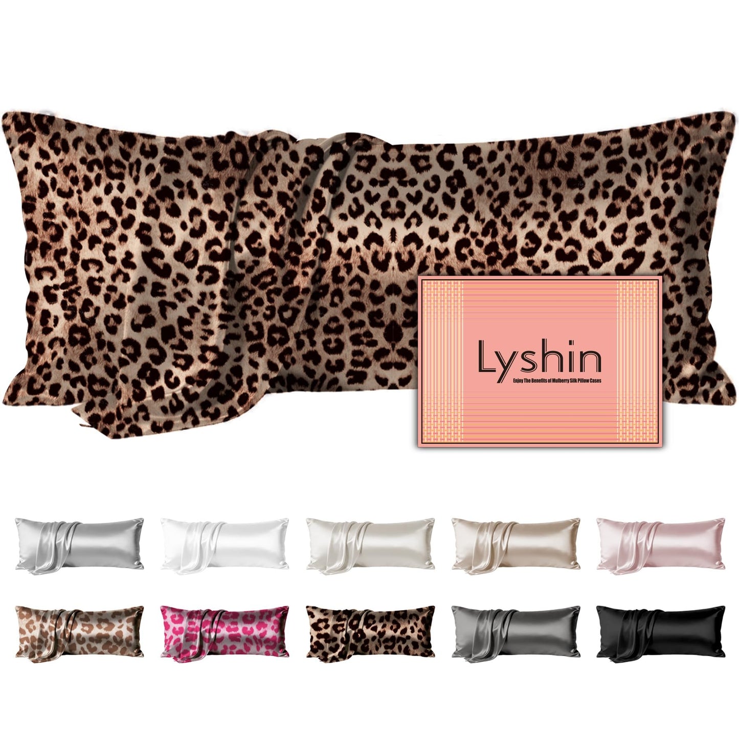 LYSHIN Silk Pillow Cases Standard Size with Hidden Zipper, Leopard