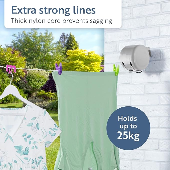 Minky Homecare Retractable Clothesline, PVC Coated, Outdoor | Dual Line | Heavy Duty | Space Saving | 49 Feet, Pack of 4